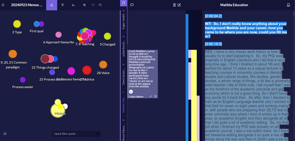 The uses of Memos and Notes for analysis in Quirkos Web