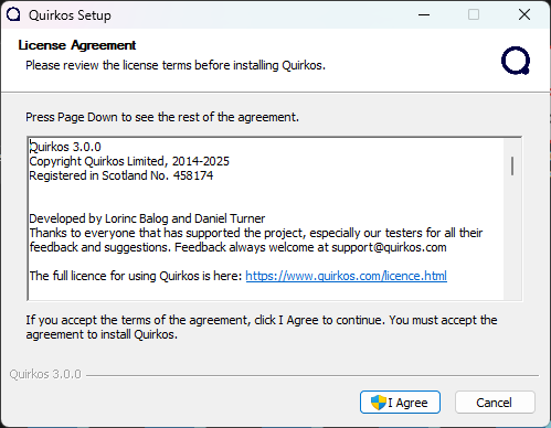 Quirkos Windows installation screen